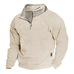 Men's Outdoor Cotton Blend Waffle Stand Collar Zipper Long Sleeve Sweatshirt