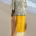 Women's Yellow Color-blocked Dots Watercolor Splash Fluid Art Print Flowy Dress