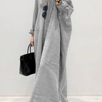 Women's Elegant Cotton Linen Striped Cardigan Loose Casual Irregular Dress