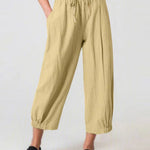 Women's Slacks with Cotton and Linen Drawstring Pockets