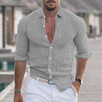 Men's Casual Solid Color Lapel Cotton Blend Long Sleeve Shirt