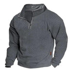 Men's Outdoor Cotton Blend Waffle Stand Collar Zipper Long Sleeve Sweatshirt