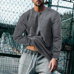 Men's Vintage Solid Henley Collar Long Sleeve T-Shirt