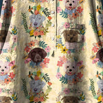 Vintage Lovely Floral Dogs Art Print Casual Cotton And Linen Shirt
