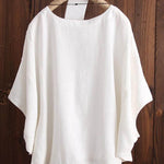 Women's Solid Color Loose Elegant Bat Sleeve Casual Cotton And Linen Shirt