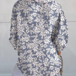 Women's Silhouette White Floral Print On Blue Print Casual Linen V-neck Shirt