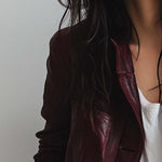 Women's Vintage Burgundy Faux Leather Jacket