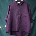 Women's Lapel Neck Casual Solid Colour Cotton And Linen Long Sleeve Shirt