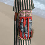 Women's Canned Pink-green Striped Sardines Watercolor Splash Fluid Art Print Flowy Dress
