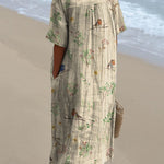 Women's Boughs And Robin Birds Pattern Printed Flowy Dress