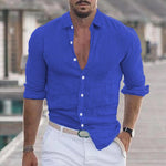 Men's Casual Solid Color Lapel Cotton Blend Long Sleeve Shirt