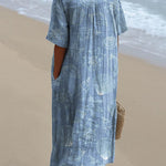 Summer Blue Sea Shell Pattern Printed Women's Flowy Dress