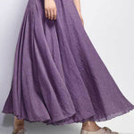 Women's Cotton Linen Skirt Casual Elastic High Waist Pleated A-Line Beach Skirts