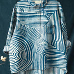 Geometric Line Pattern Printed Women's Casual Cotton And Linen Shirt