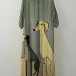 Women's Retro Minimalist Dog Print Pocket Cotton Dress
