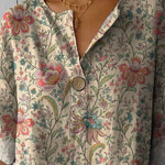 70s Style Vintage Floral Garden Printed Women's Casual Cotton Linen Shirt