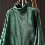 Women's Retro Solid Color Loose Elegant Half Turtleneck Casual Pullover Knitted Sweater