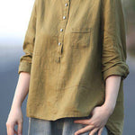 Women's Lapel Neck Casual Solid Colour Cotton And Linen Long Sleeve Shirt