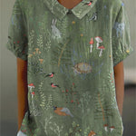 Woodland And Animals Pattern Printed Women's Linen Pocket Skirt