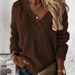 V-neck Long-sleeved Pullover Sweater Top