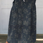 Women's Vintage Floral Linen Elastic waistband Pocket Skirt