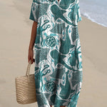 Vibrant Sea Creatures Pattern Printed Women's Flowy Dress