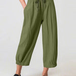 Women's Slacks with Cotton and Linen Drawstring Pockets