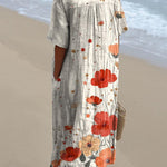 Watercolor Poppy Floral Art Pattern Printed Women's Flowy Dress