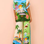 Women's Printed Short Sleeve Shirt And Trousers Casual Suit