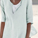 Women's Solid Color Loose Elegant Casual Cotton And Linen Mid-sleeve Shirt