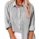 Women's Slit Cotton and Linen Long-sleeved Shirt
