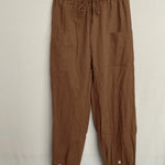 High-waisted Buttoned Cotton and Linen Pants Cropped Pants