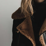 Women's Vintage Fur Collar Contrast Faux Leather Jacket
