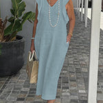 Women's Cotton And Linen Dress With Strappy Back And Flying Sleeves