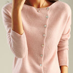 Women's Retro Style Round Neck Single-Row Button Cashmere Knit Thin Cardigan