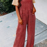 Women's Casual Solid Colour Square Neck Jumpsuit With Pockets