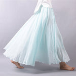 Women's Cotton Linen Skirt Casual Elastic High Waist Pleated A-Line Beach Skirts