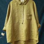 Women's Lapel Neck Casual Solid Colour Cotton And Linen Long Sleeve Shirt