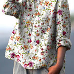 French Garden Pattern Printed Women's Casual Cotton And Linen Shirt