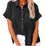 Women's Solid Color Button Down Short Sleeve Shirt