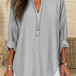 Quality Commuter Solid Color V-neck Cotton Linen Pure Shirt