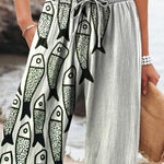 Be The Unique Fish Art Printed Women's Cotton And Linen Casual Pants