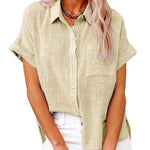 Women's Solid Color Button Down Short Sleeve Shirt