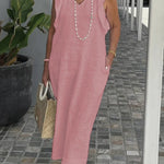 Women's Cotton And Linen Dress With Strappy Back And Flying Sleeves