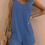 Women's Cotton Overalls Casual Sleeveless Shorts Romper Jumpsuit