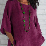 Crewneck Cotton and Linen Shirt Top