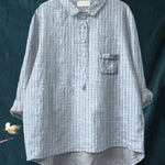 Women's Stripe Art Print Casual Cotton And Linen Shirt