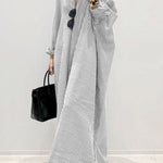 Women's Elegant Cotton Linen Striped Cardigan Loose Casual Irregular Dress