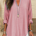 Quality Commuter Solid Color V-neck Cotton Linen Pure Shirt