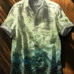 Gradient Background Vintage Print Casual 100% Cotton Shirt